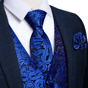 Ties2you Vest for Mens Midnight Blue Paisley Vest Tie Set Classic Hot