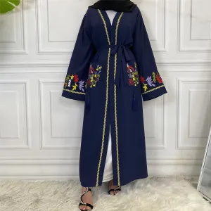 1870 embroidery muslim abaya cardigan dress