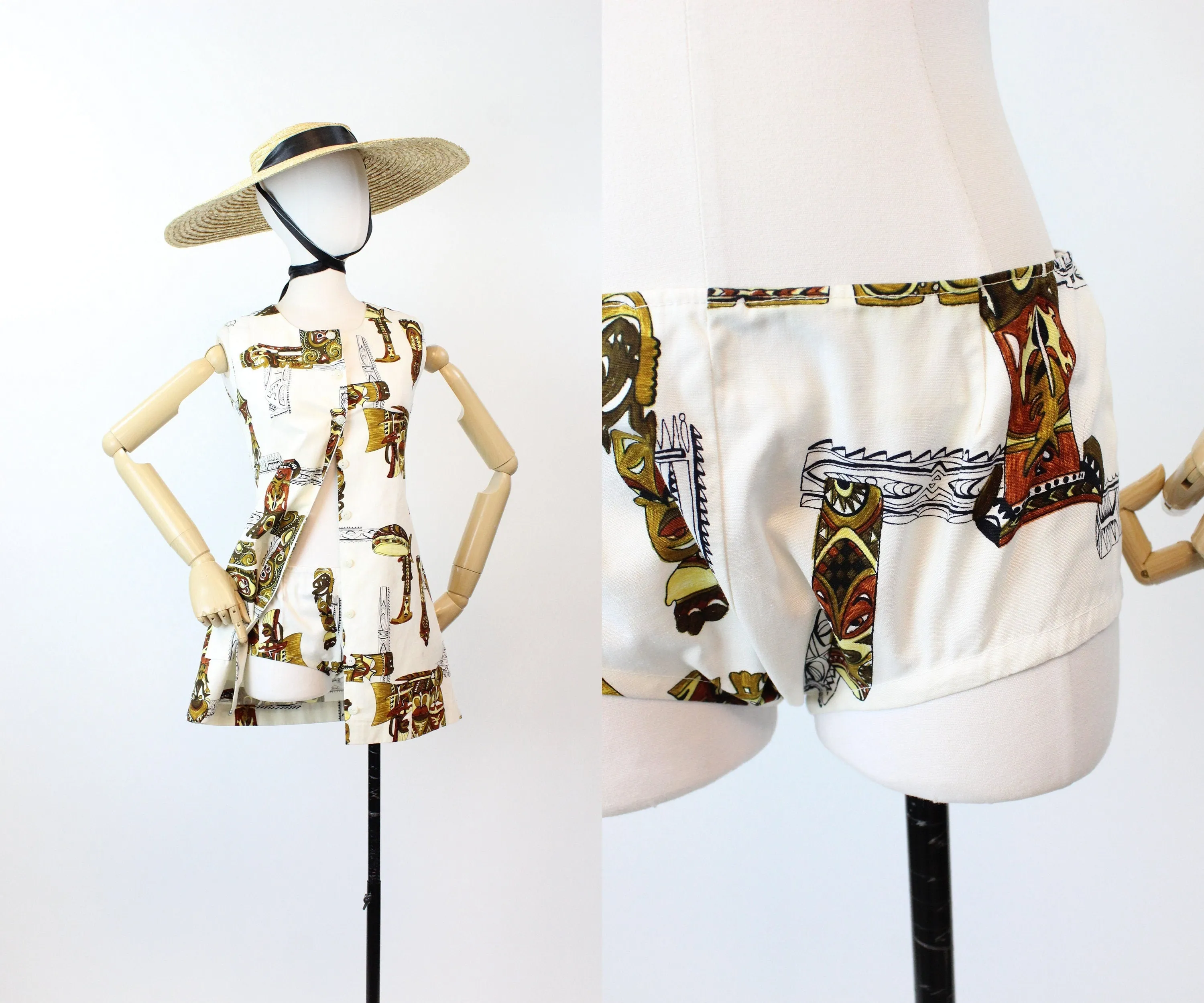 1960s TIKI romper TUNIC and BRIEFS xs small | new spring summer