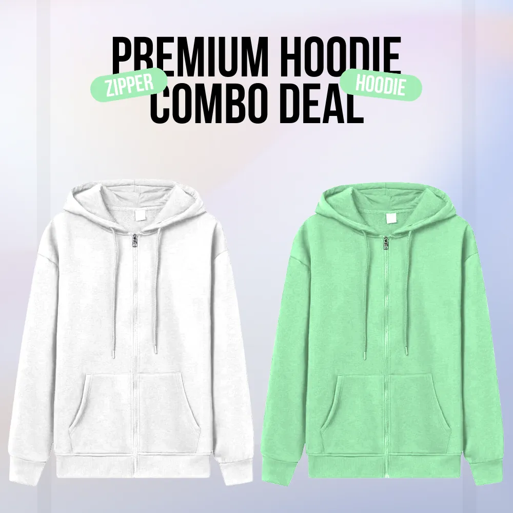 2 Pcs Premium Zipper Hoodie (1001)