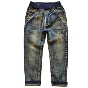 5062 Broken Bag Skull kids jeans soft denim trousers children's  pants navy blue spring autumn  boys girls unisex