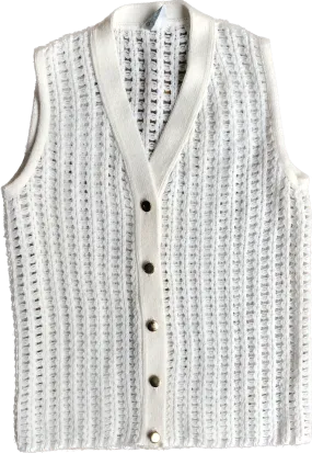 70s JCP White Crocheted Vest w/Gold Buttons    M