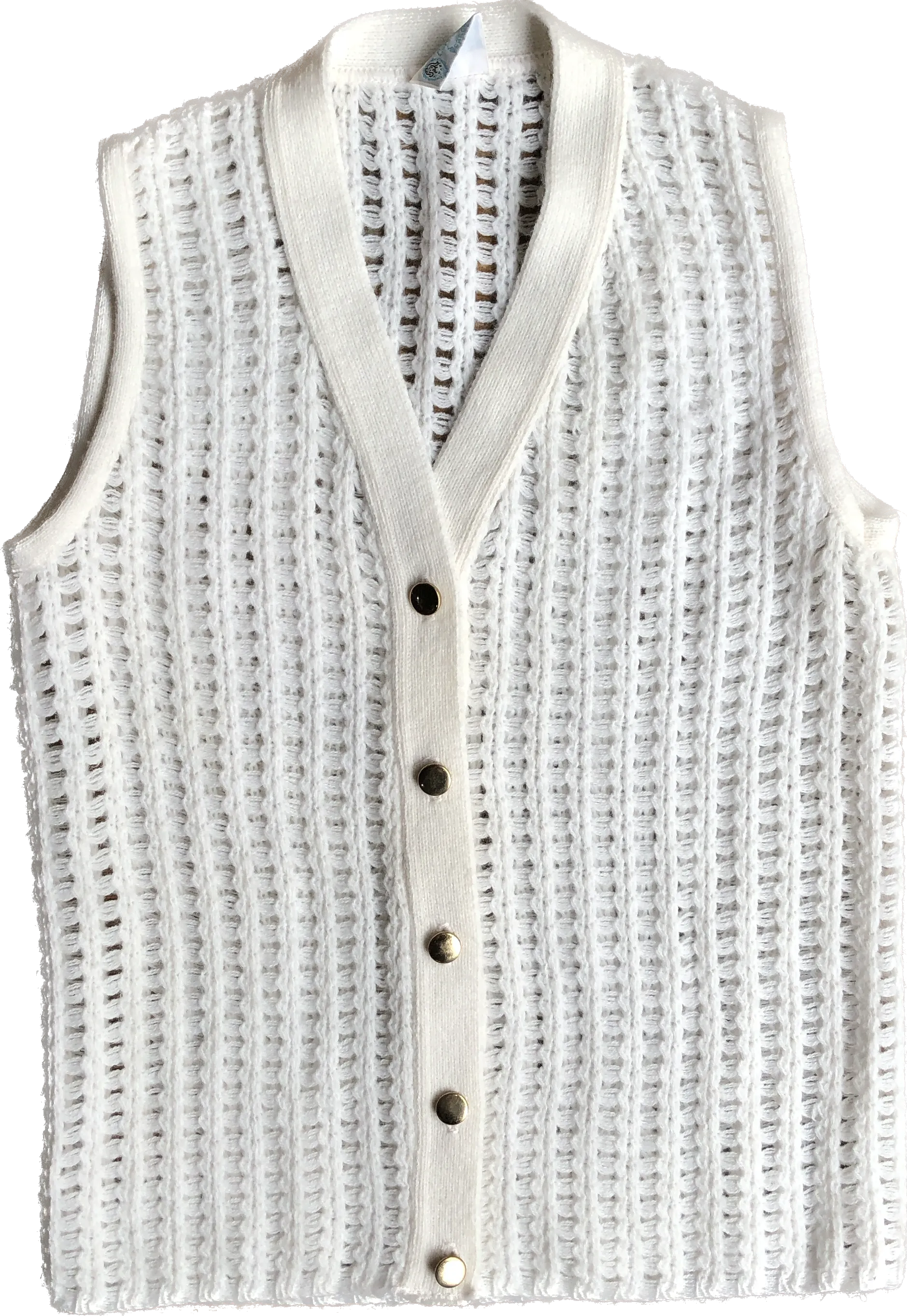 70s JCP White Crocheted Vest w/Gold Buttons    M