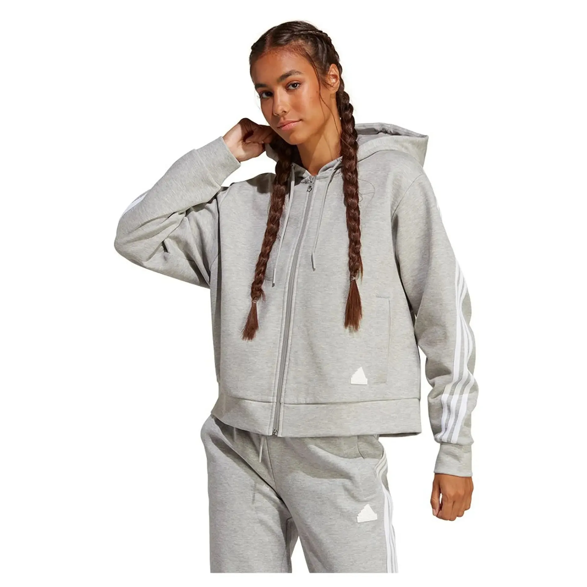 Adidas Future Icons 3-Stripes Full Zip Hoodie - Womens - Grey