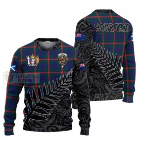 Agnew Crest Tartan Knitted Sweater with New Zealand Silver Fern Half Style