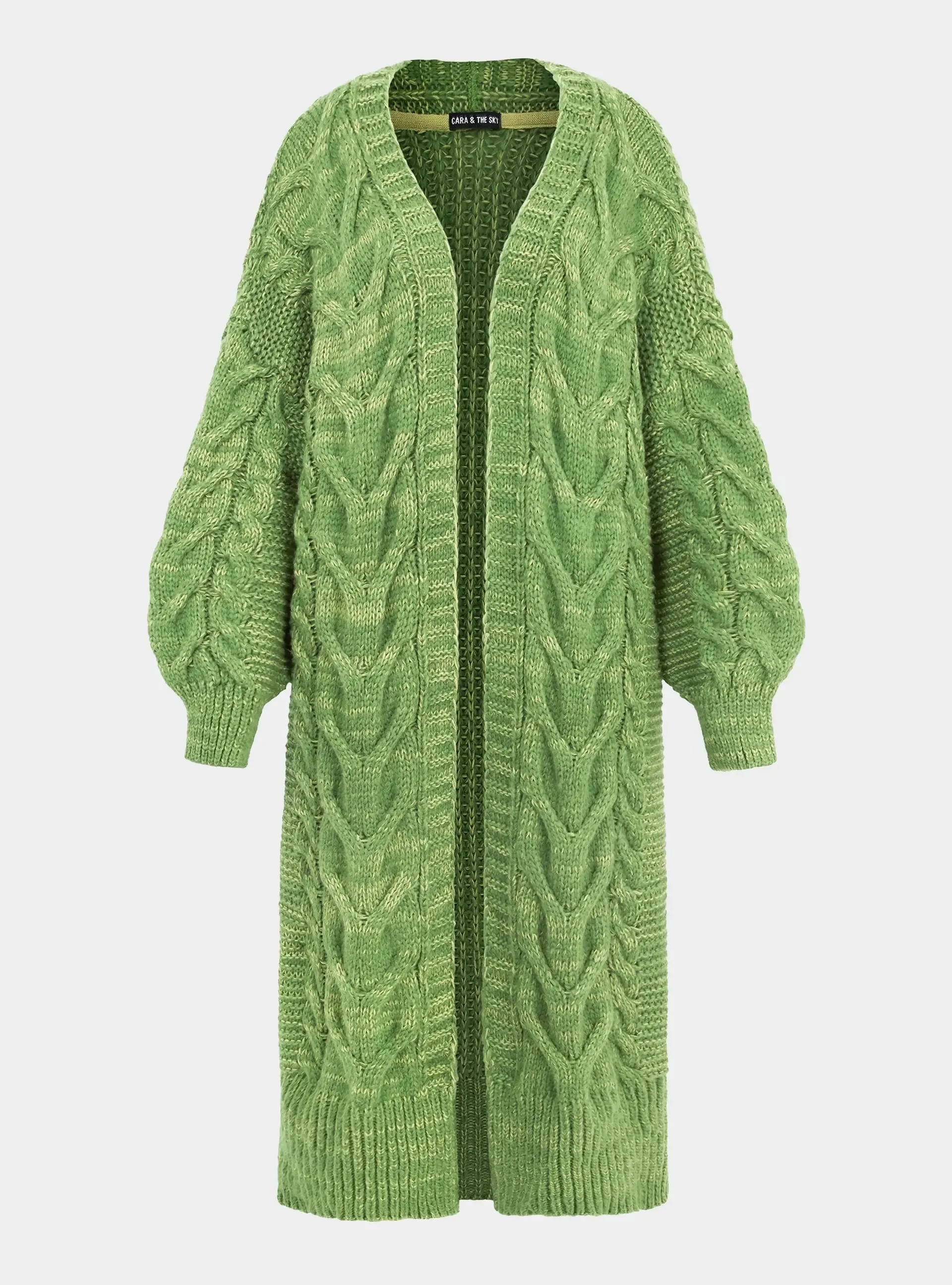 Alex Cable Longline Balloon Sleeve Cardigan - Green