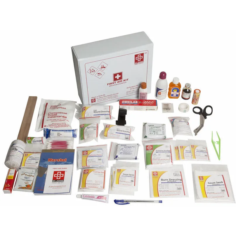 All Purpose First Aid Kit Large - Vinyl Cardboard Box - 124 Components - SJF V1 - St Johns First Aid