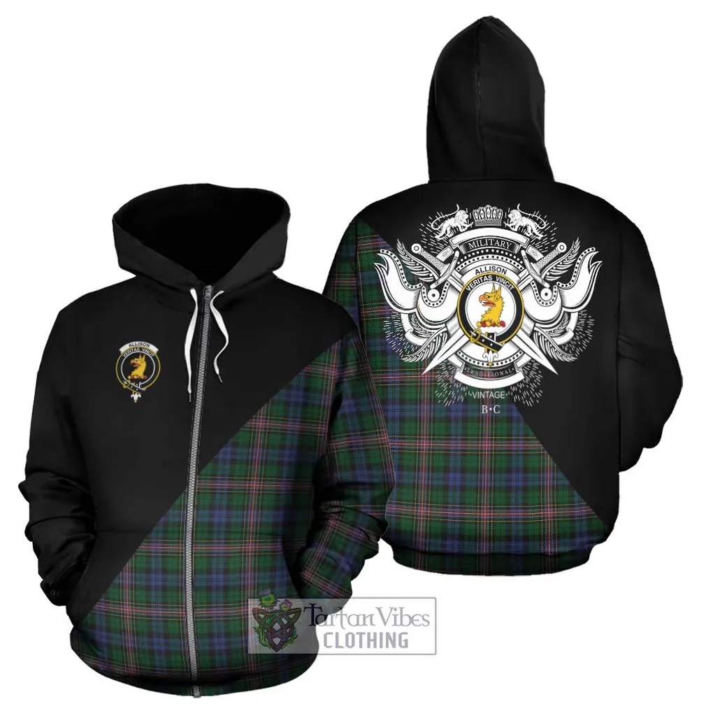 Allison Tartan Hoodie with Family Crest and Military Logo Style