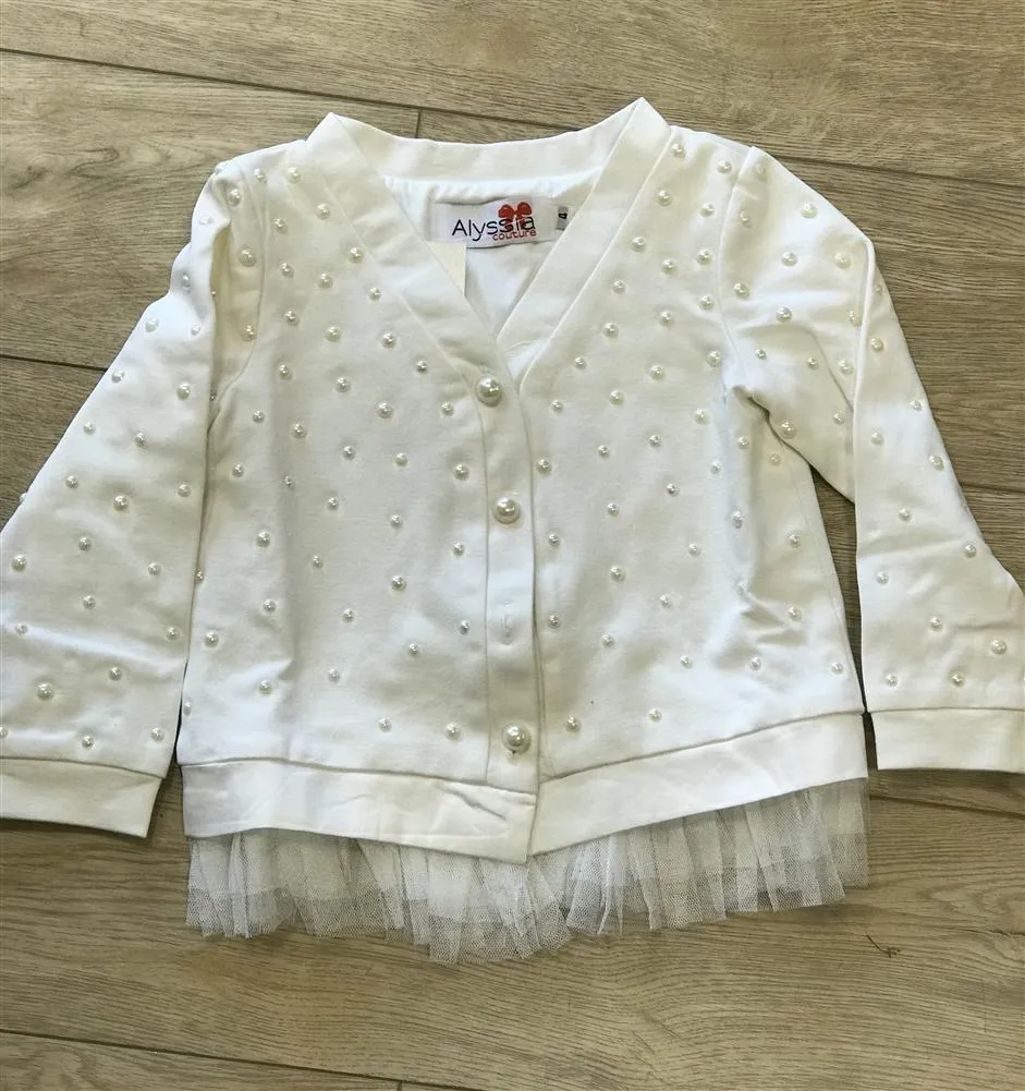 Alyssia Couture Girls Cream Pearl Cardigan