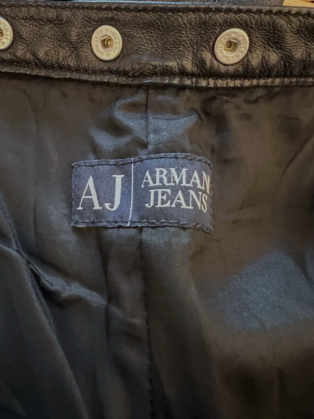 Armani Jeans Womens Black Leather Mid Rise Vintage Trousers UK 14/16 US 10/12 EU 42/44