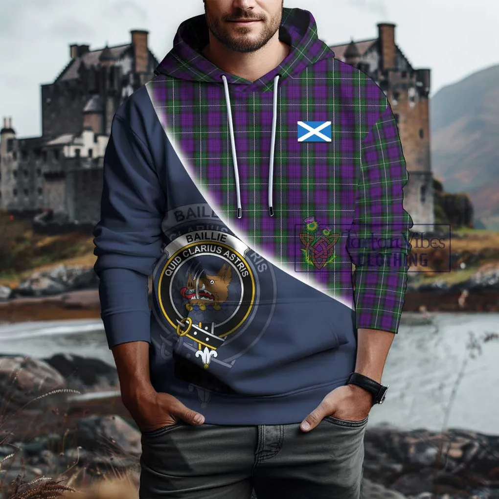 Baillie Highland Society Tartan Hoodie with Personalised National Flag and Family Crest Half Style