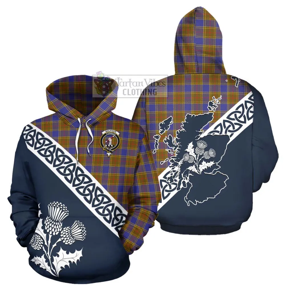 Balfour Tartan Hoodie Featuring Thistle and Scotland Map