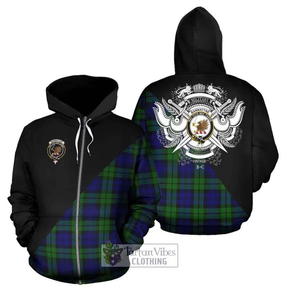 Bannatyne Tartan Hoodie with Family Crest and Military Logo Style