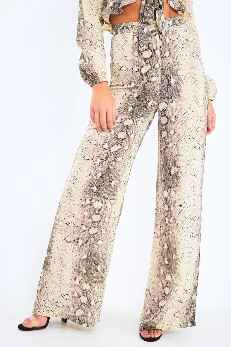 Beige Snake Wide Leg Trousers - Finley