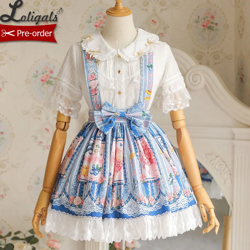 Berries & Flowers ~ Sweet Lolita Skirt Printed Salopette Dress ~ Pre-order