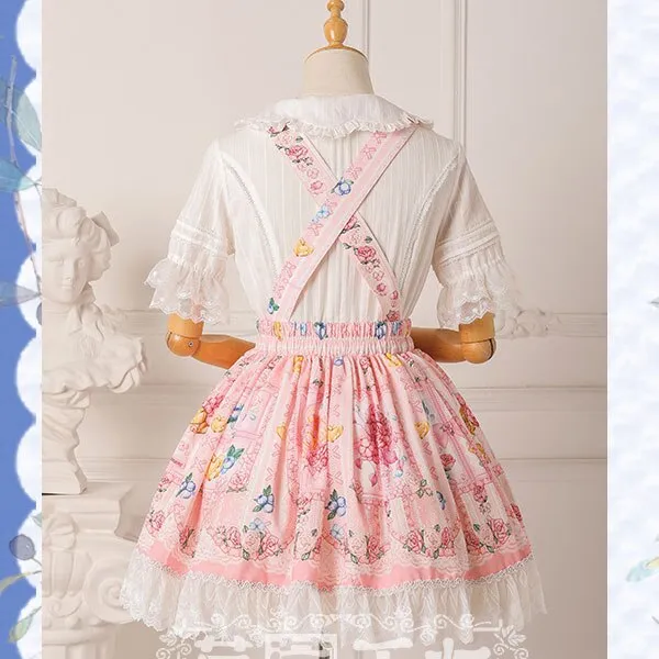 Berries & Flowers ~ Sweet Lolita Skirt Printed Salopette Dress ~ Pre-order