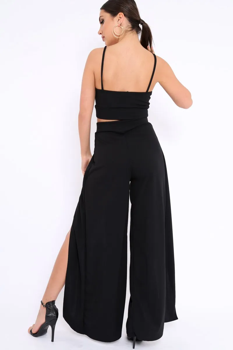 Black Bralet and Split Front Wide Trousers Co-ord - Alesana