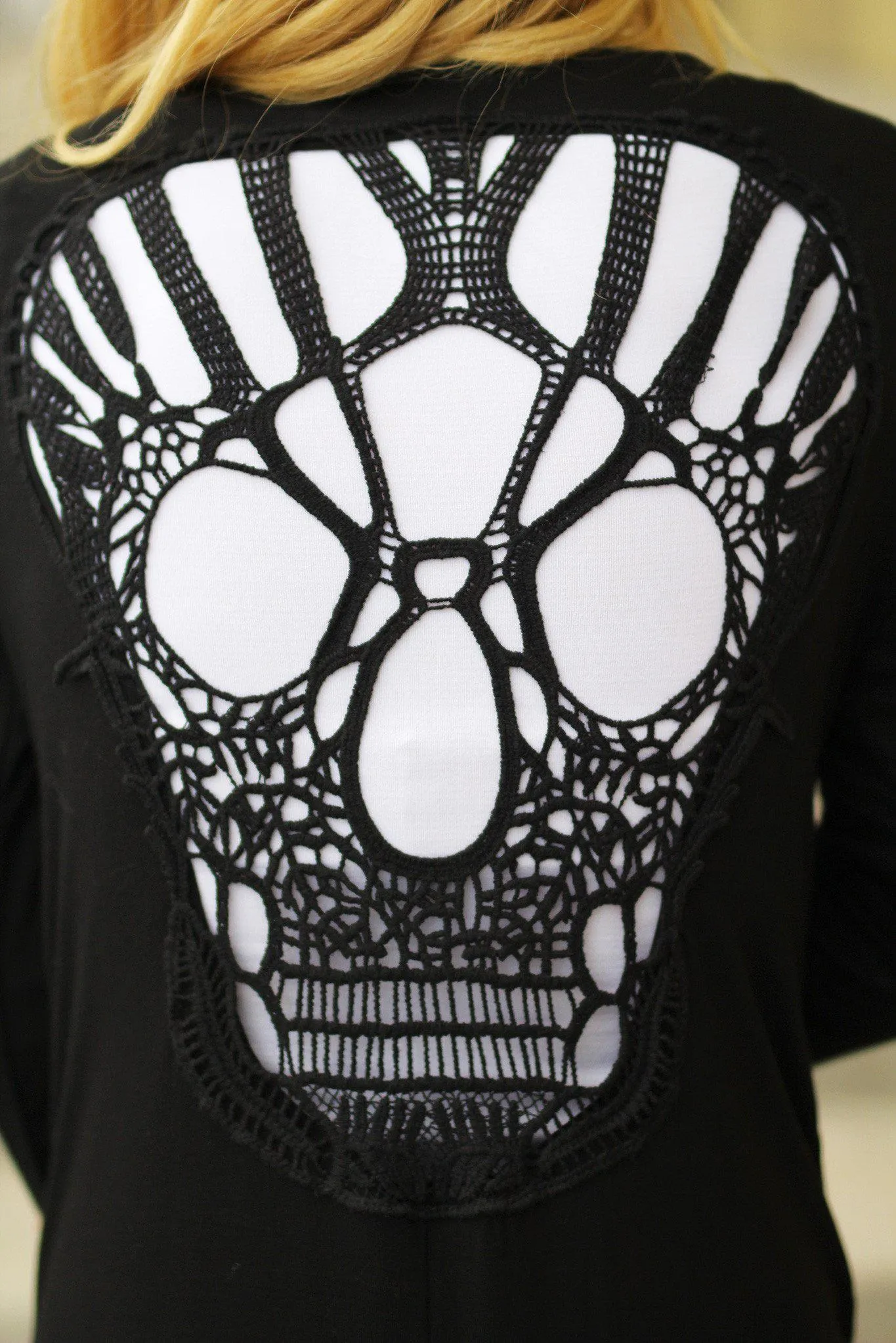 Black Cardigan With Crochet Back Skull