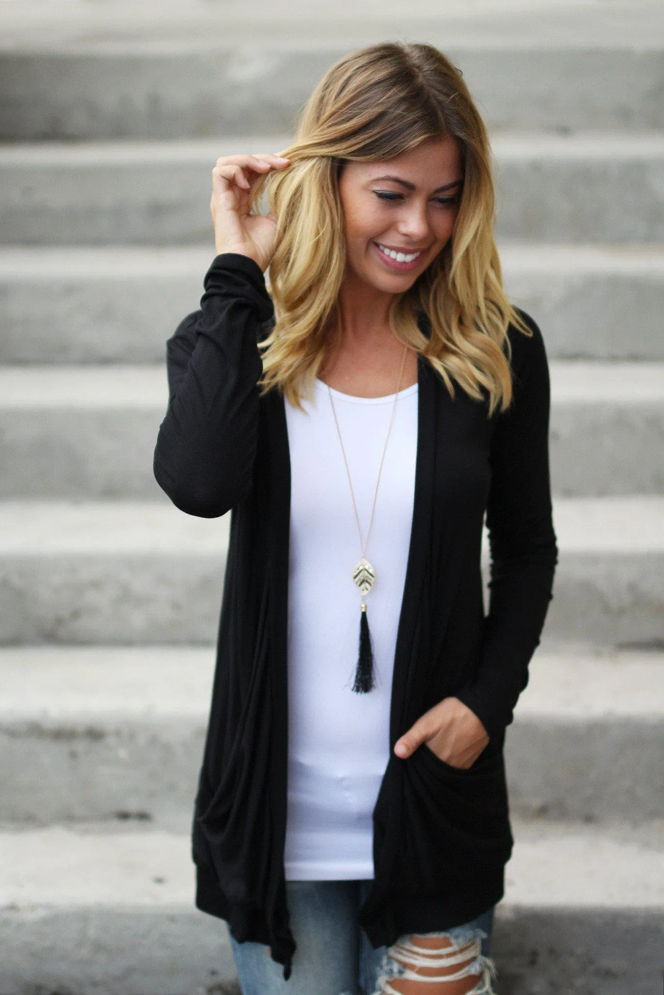 Black Cardigan With Crochet Back Skull