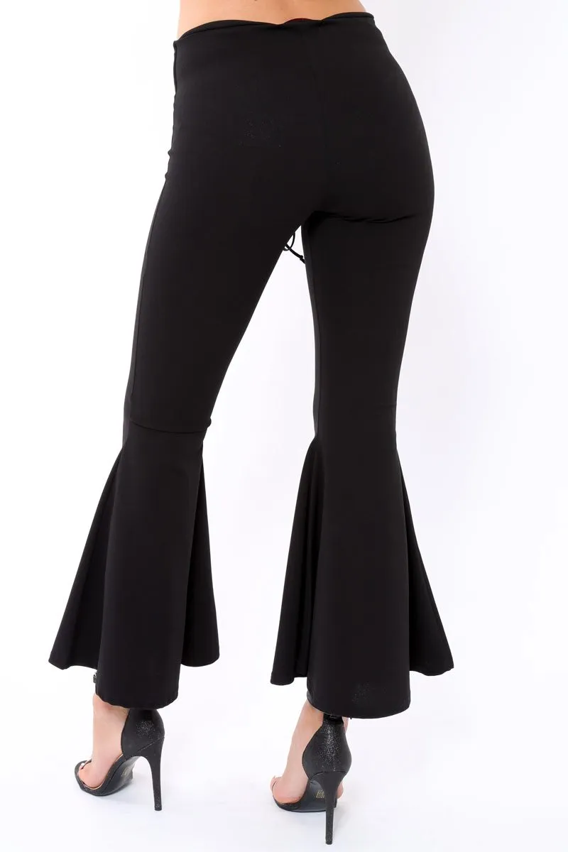 Black Flare Trousers with Lace Up Front - Gaby