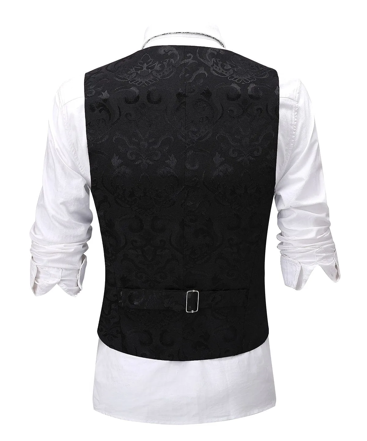 Black Formal Patterned V Neck Waistcoat