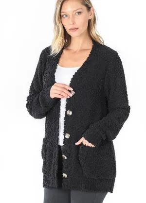 Black Popcorn Button Down Cardigan