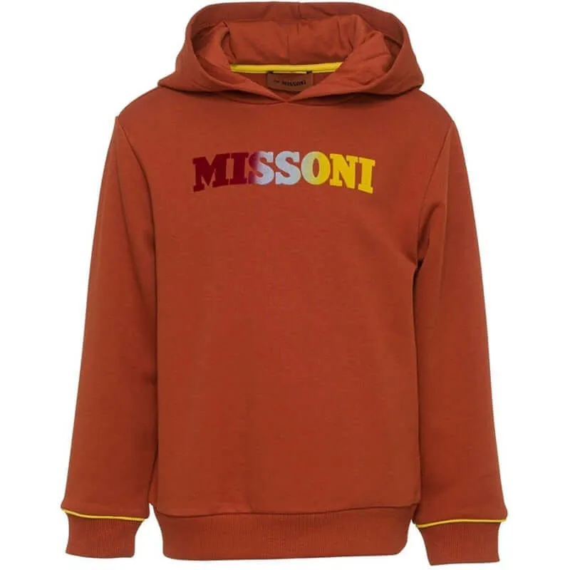 Boys Cotton Rust Logo Pull Over Hoodie