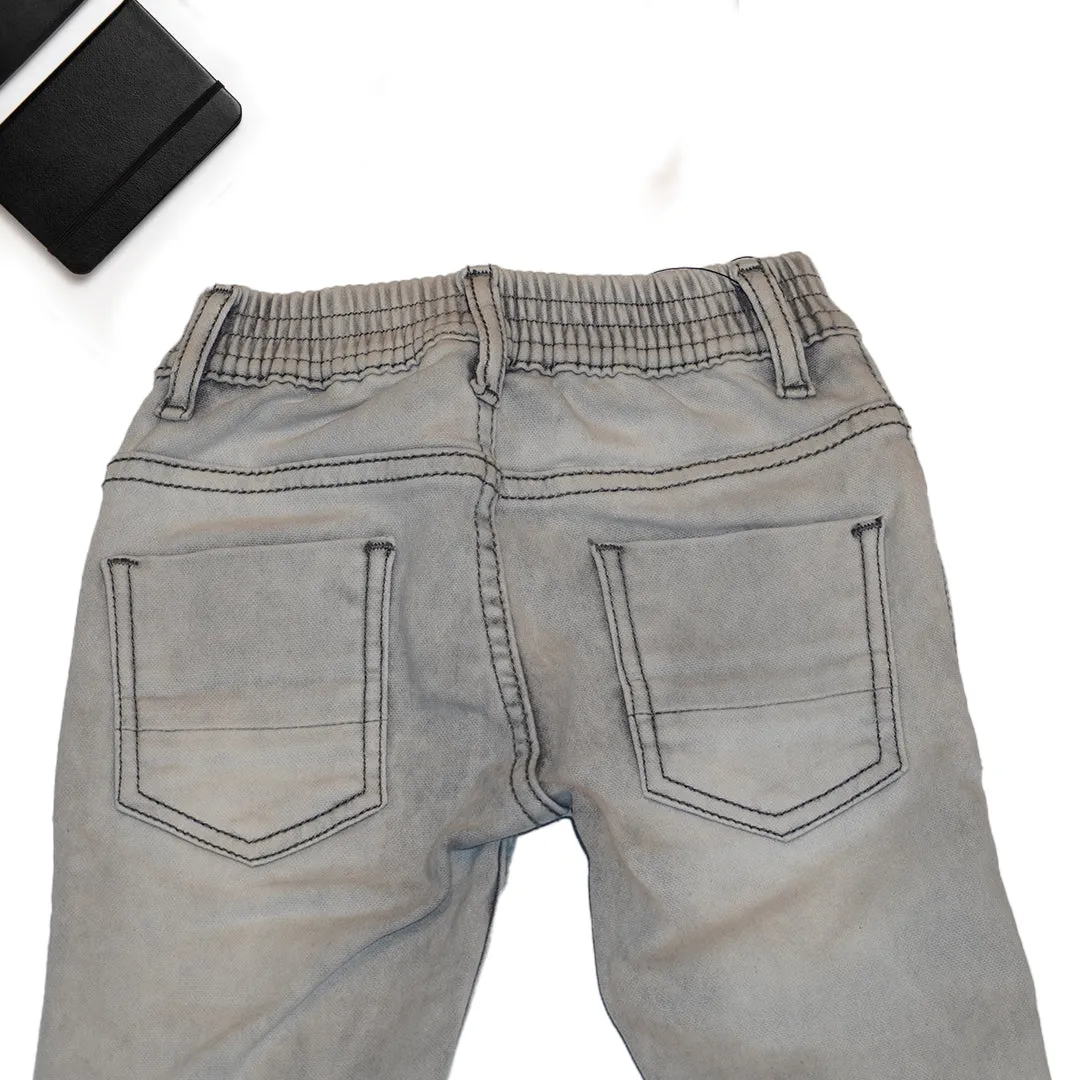 Boys Light Grey Printed and Distressed Jeans