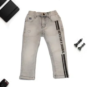 Boys Light Grey Printed and Distressed Jeans