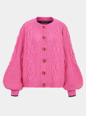 Brigit Heart Stitch Oversized Balloon Sleeve Cardigan - Pink