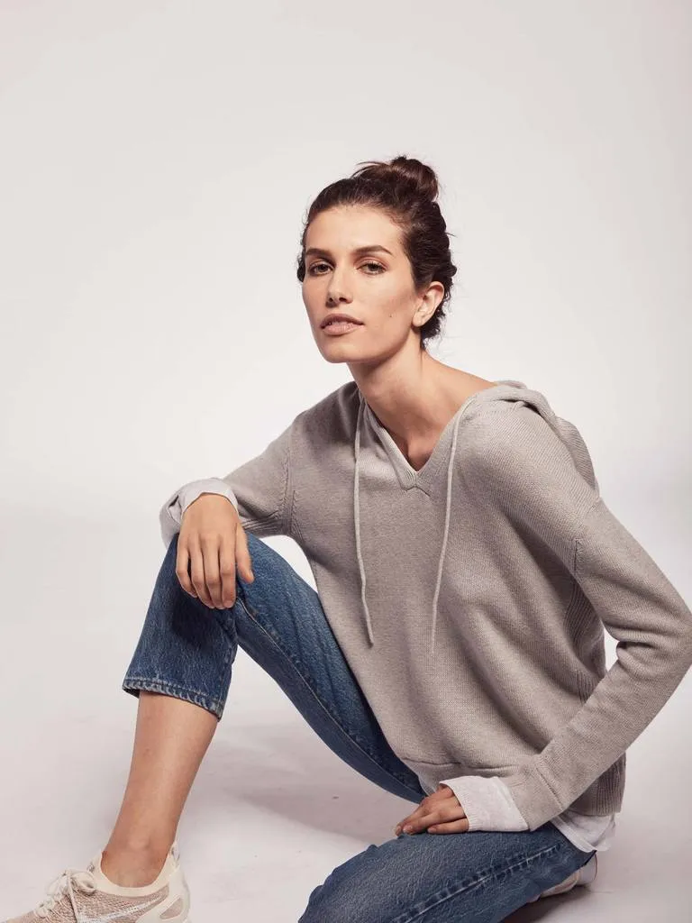 BROCHU WALKER - Ressie Hoodie in Salt Grey Melange with white