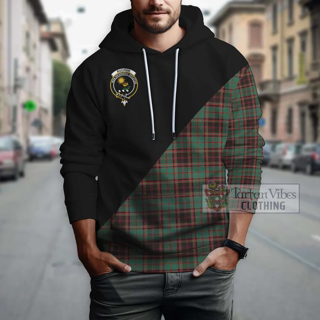 Buchan Ancient Tartan Hoodie with Family Crest and Military Logo Style