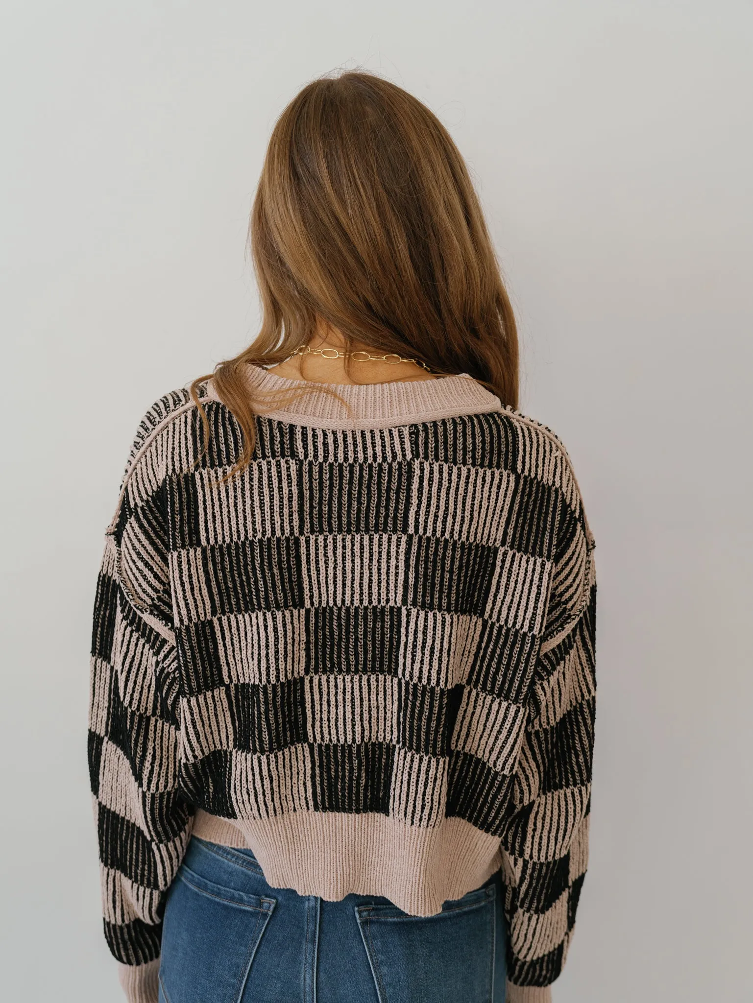 Calista Checkerboard Sweater - Beige/Black