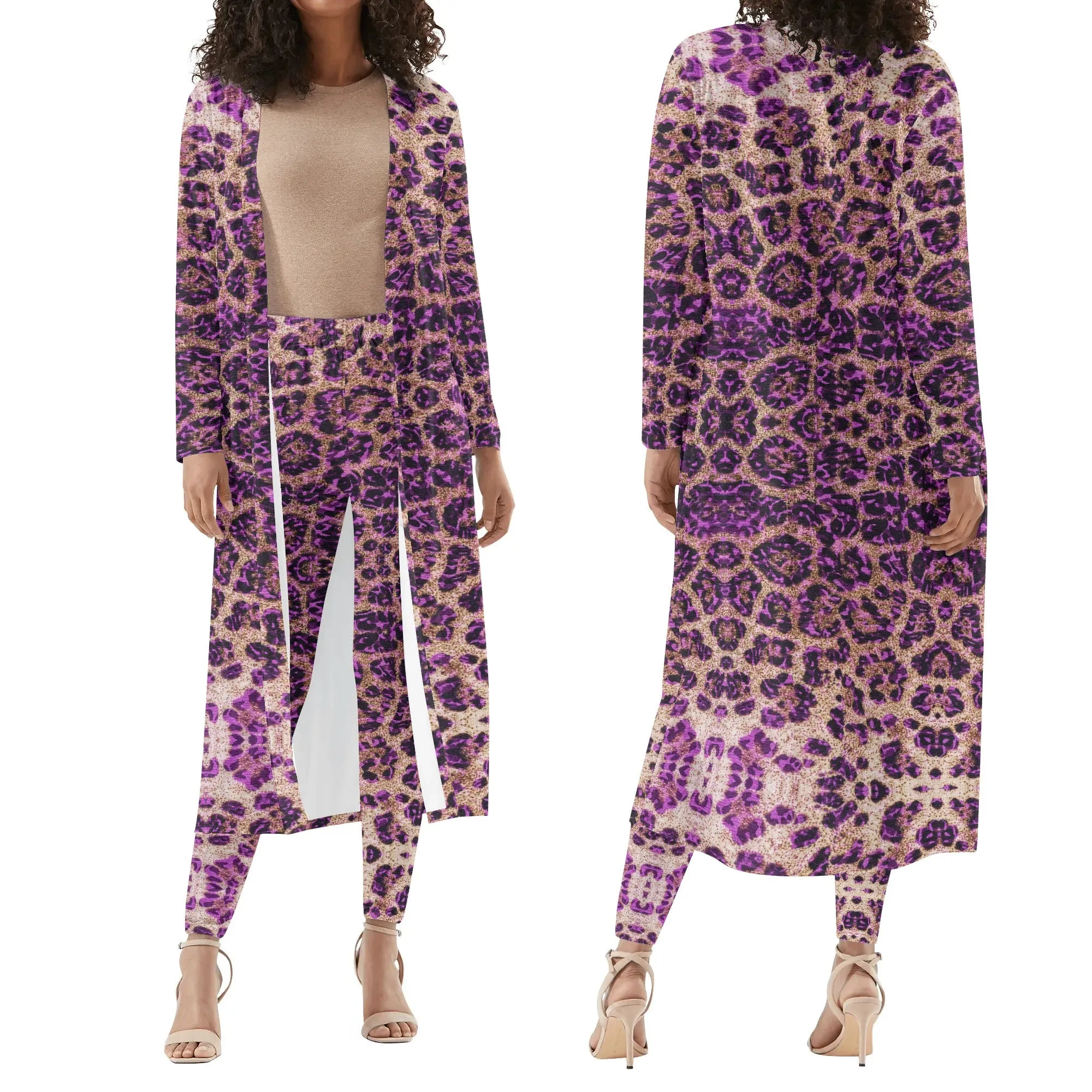 Cheetah Long Sleeve Cardigan and Leggings Set