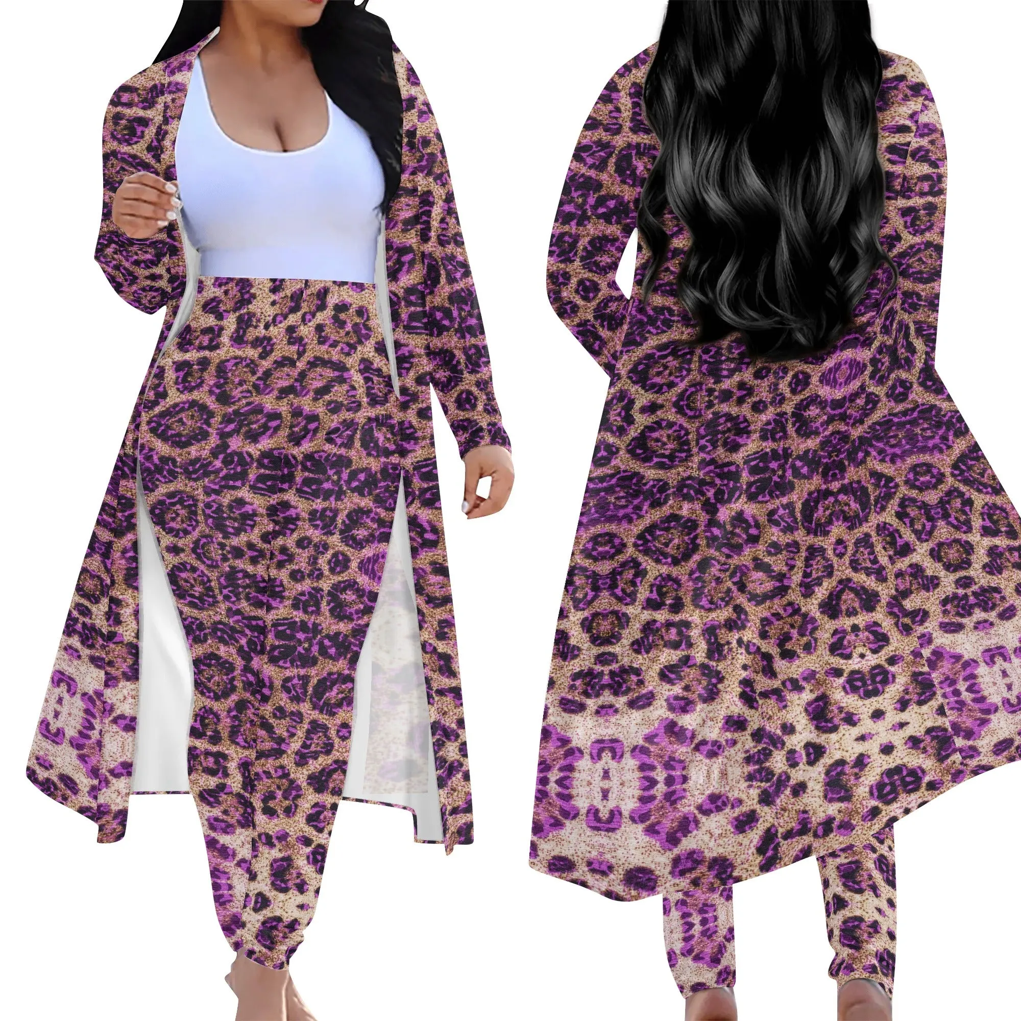 Cheetah Long Sleeve Cardigan and Leggings Set