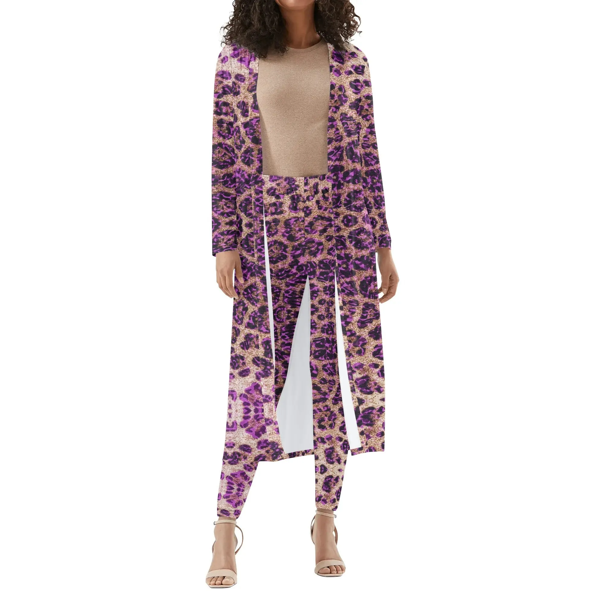 Cheetah Long Sleeve Cardigan and Leggings Set