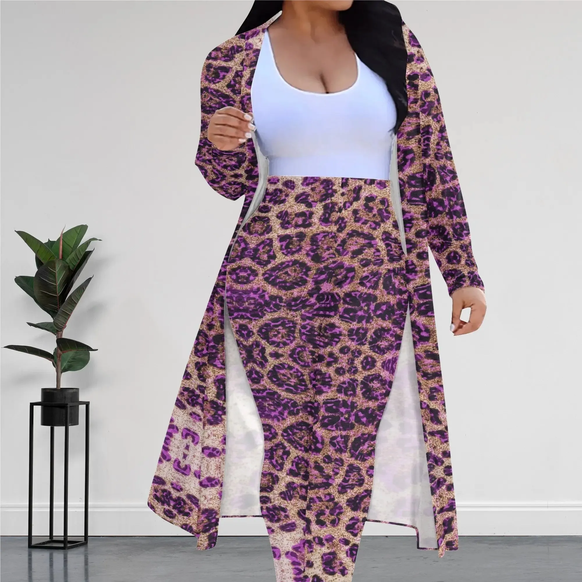 Cheetah Long Sleeve Cardigan and Leggings Set