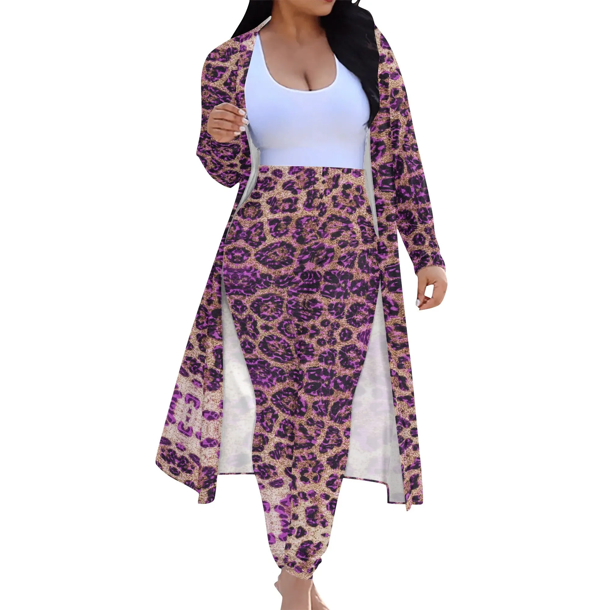 Cheetah Long Sleeve Cardigan and Leggings Set