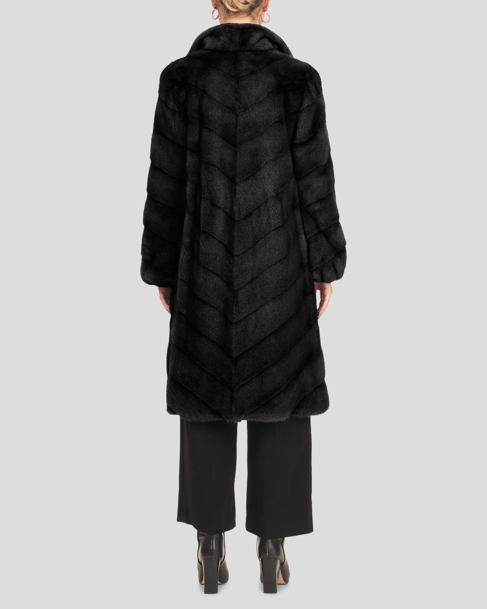 Chevron Mink Fur Midi Coat