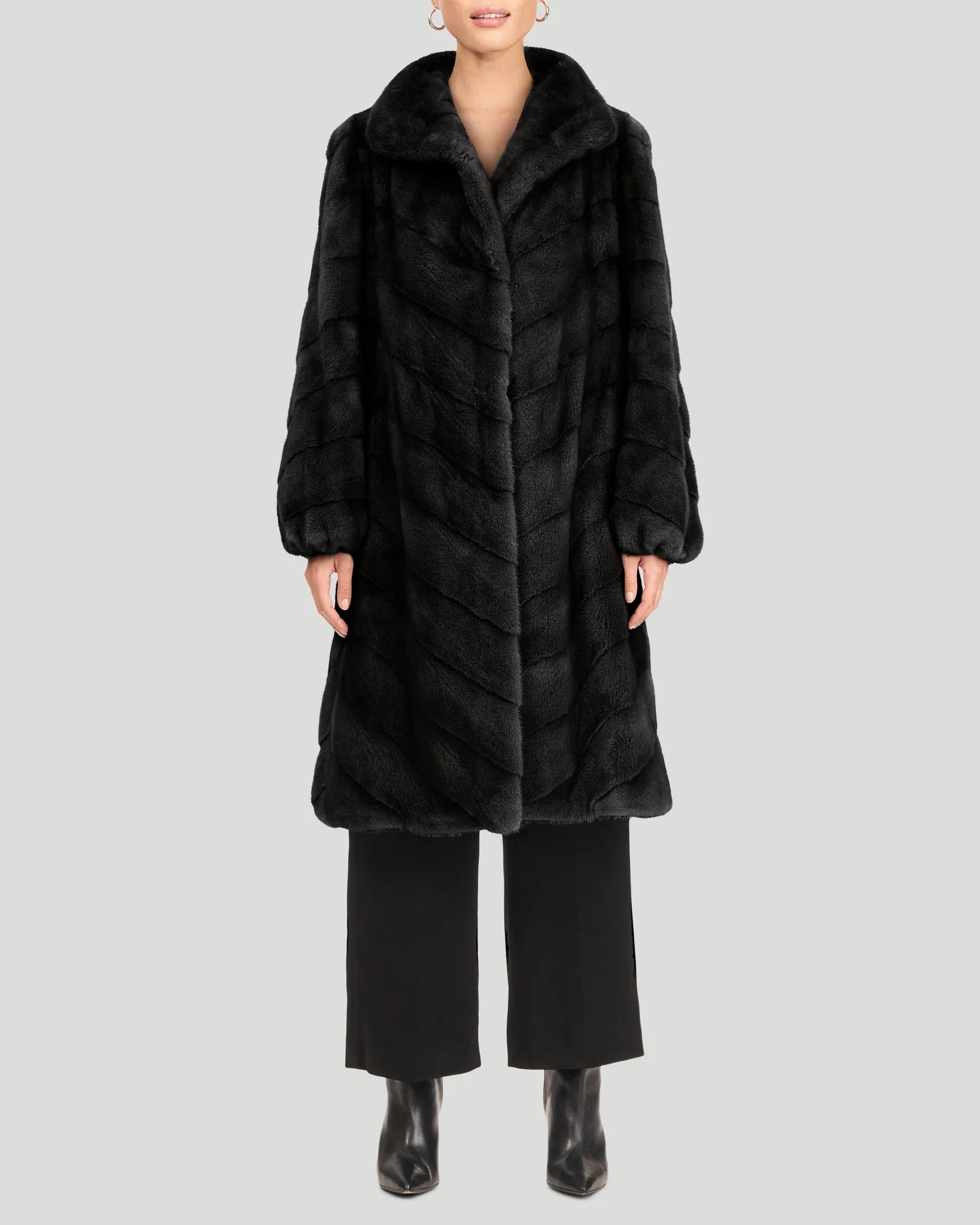 Chevron Mink Fur Midi Coat