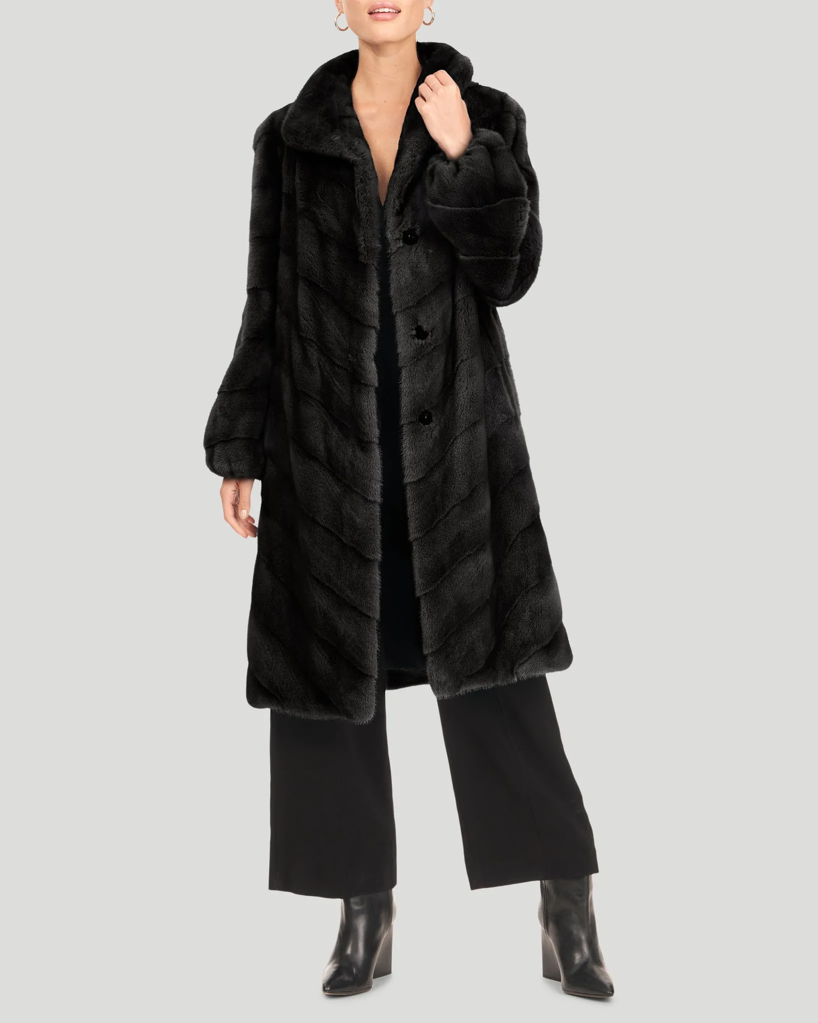 Chevron Mink Fur Midi Coat