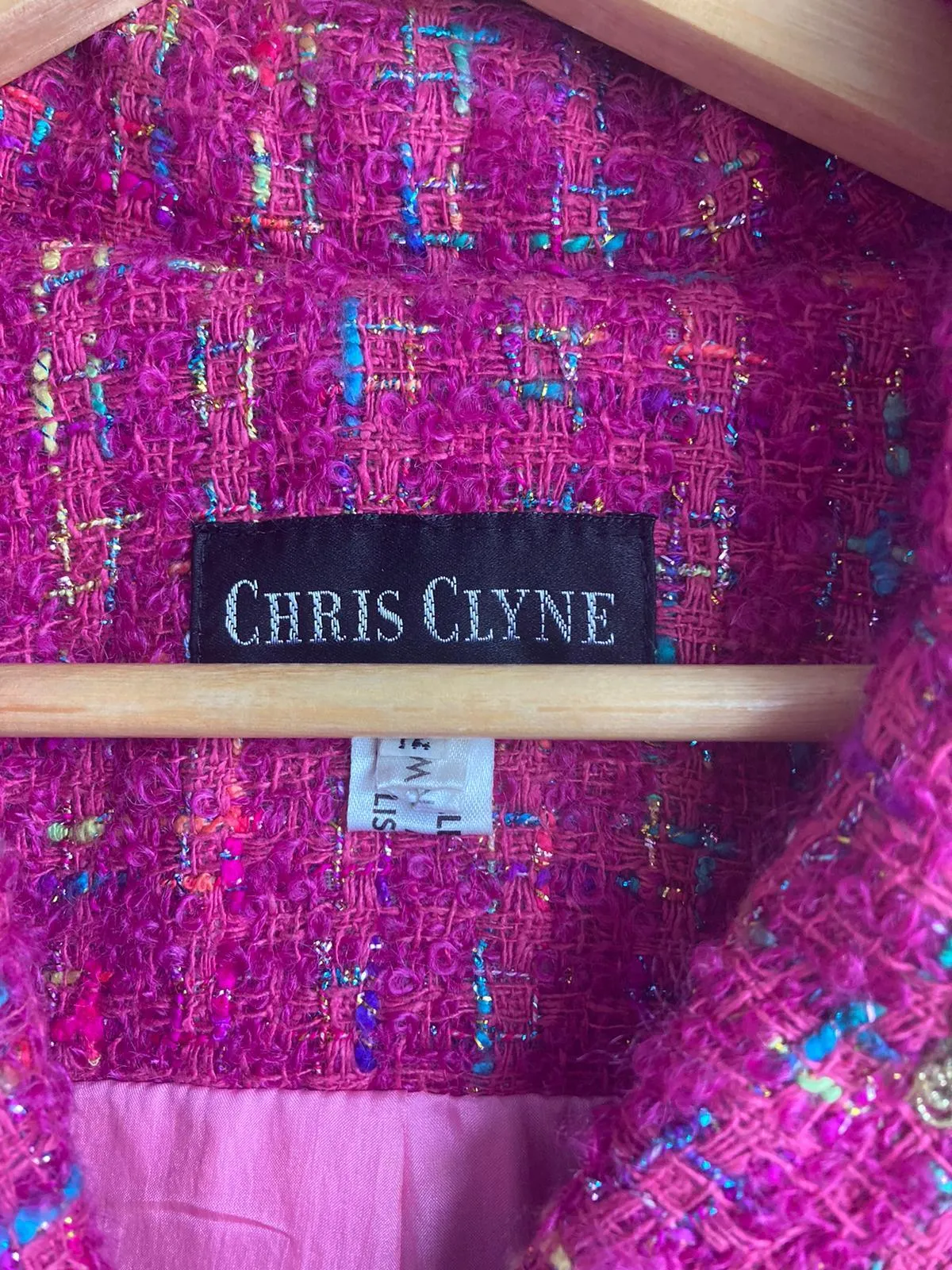 Chris Clyne Wool Cerise Pink Multi-Coloured Skirt Suit UK Size 12