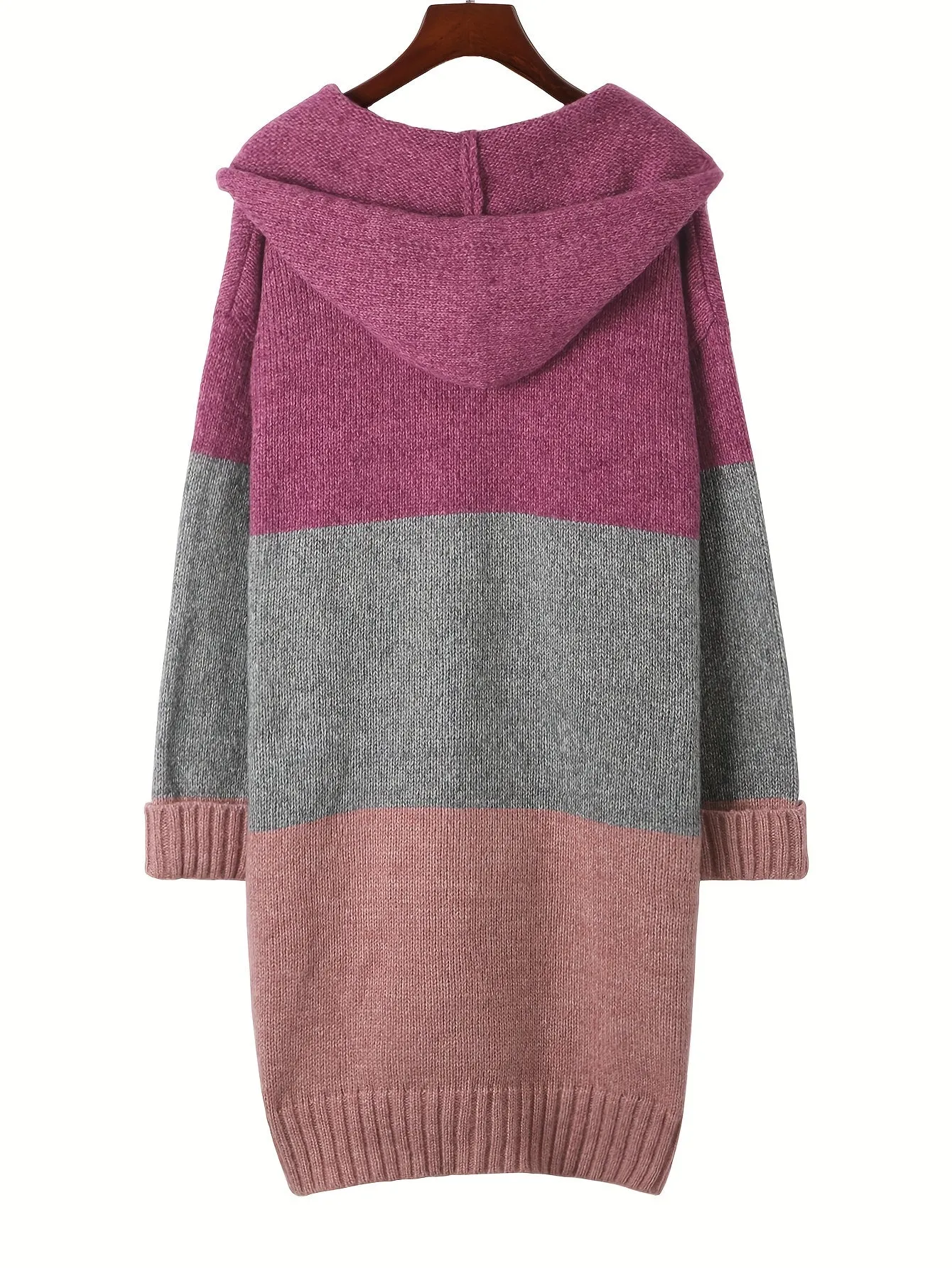 Cozy Colorblock Hooded Cardigan for Plus Size Women