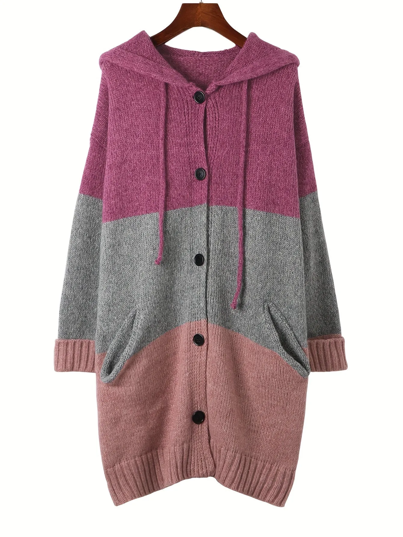 Cozy Colorblock Hooded Cardigan for Plus Size Women