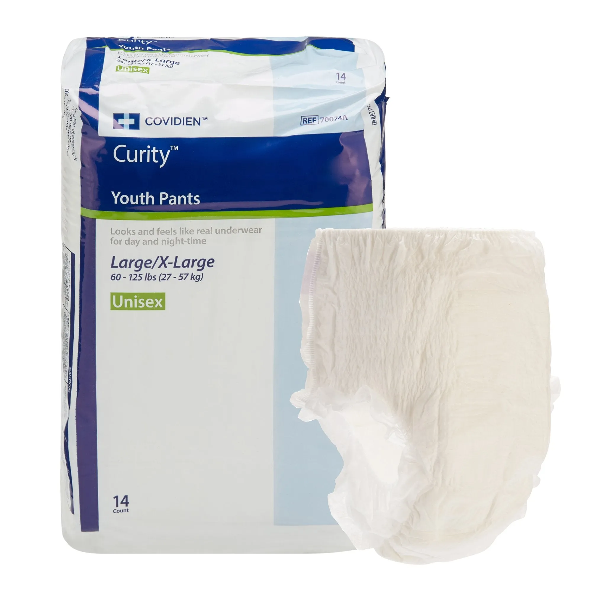 Curity Youth Pants Unisex, Disposable, Tear Away Seams, Large, Heavy Absorbency, 60 to 125 lbs