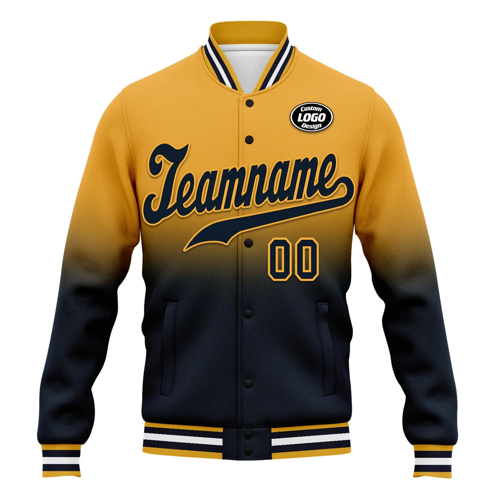 Custom Yellow Blue Fade Fashion Jacket Bomber Full-Snap Varsity Letterman Personalized Jacket FZ005-D020229-21