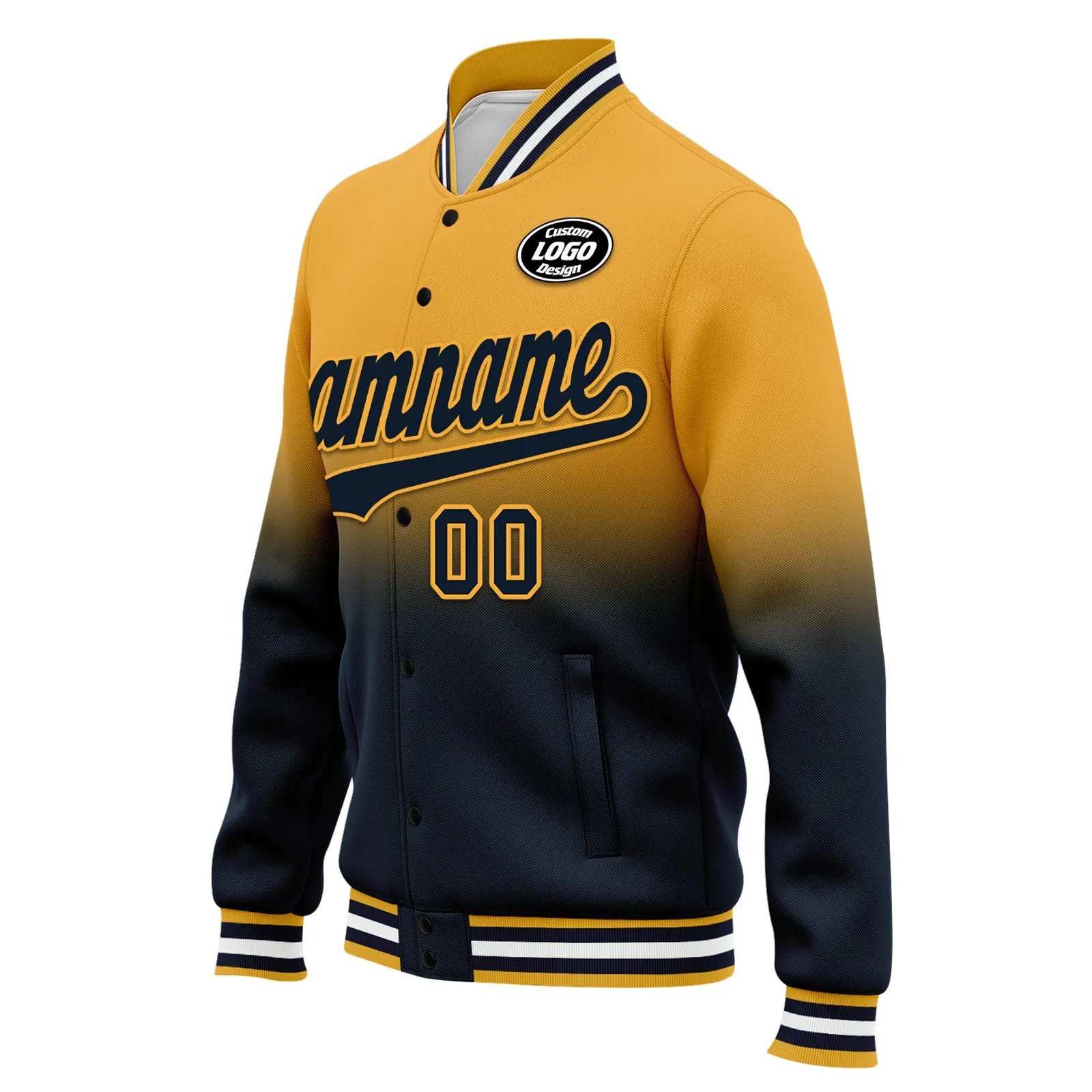 Custom Yellow Blue Fade Fashion Jacket Bomber Full-Snap Varsity Letterman Personalized Jacket FZ005-D020229-21