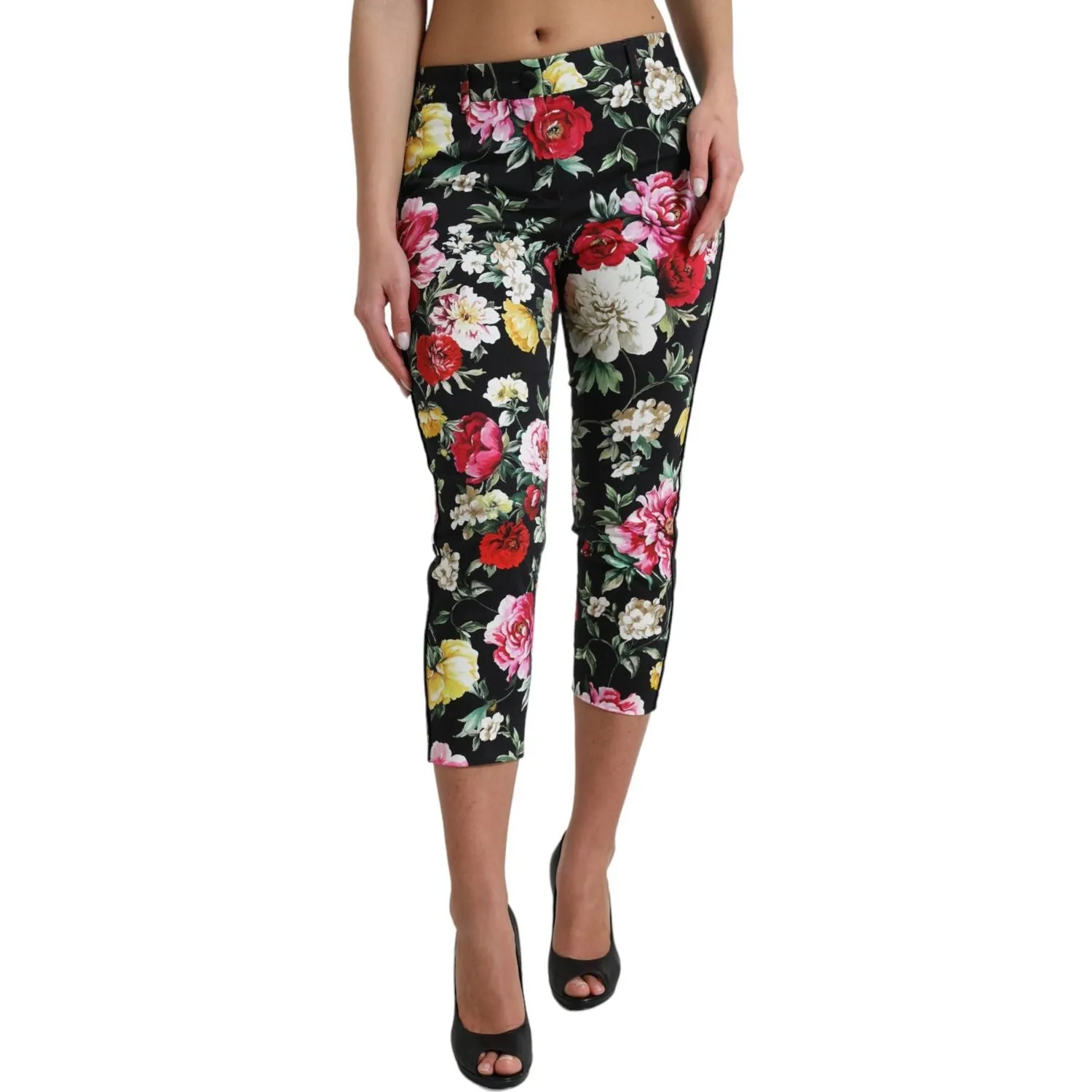 Dolce & Gabbana Elegant Floral Mid Waist Cropped Pants