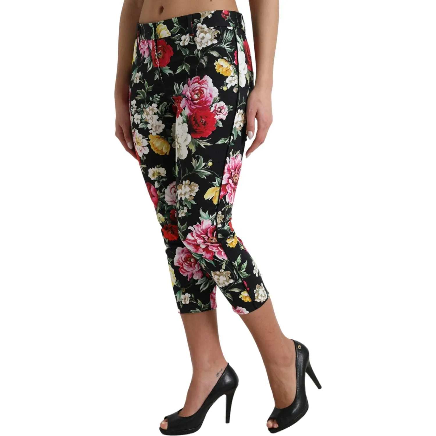 Dolce & Gabbana Elegant Floral Mid Waist Cropped Pants