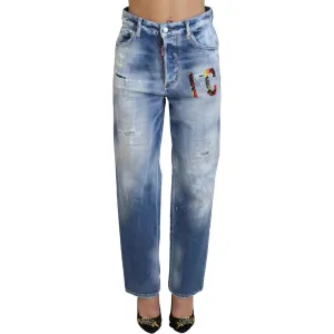 Dsquared² Blue Icon High Waist Straight Denim Jeans Boston